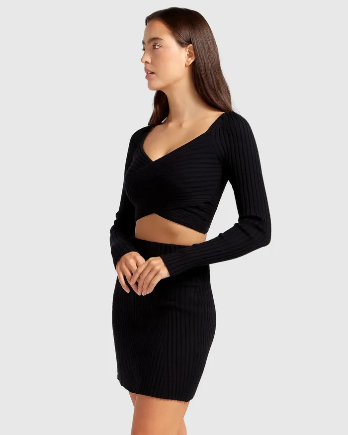 C039est Belle Knit Mini Skirt 8211 Black Women Pants and Skirts Belle and Bloom