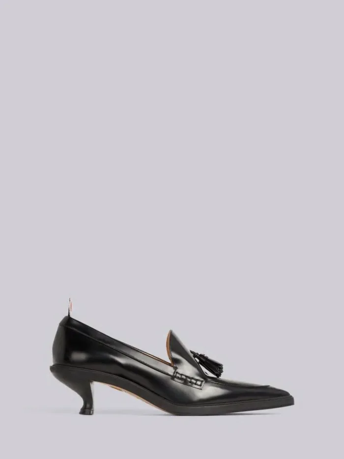 Calf Leather 50mm Curved Heel Tassel Loafer Black Women Thom Browne Heels