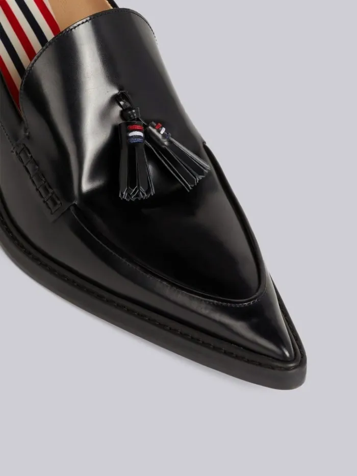 Calf Leather 50mm Curved Heel Tassel Loafer Black Women Thom Browne Heels