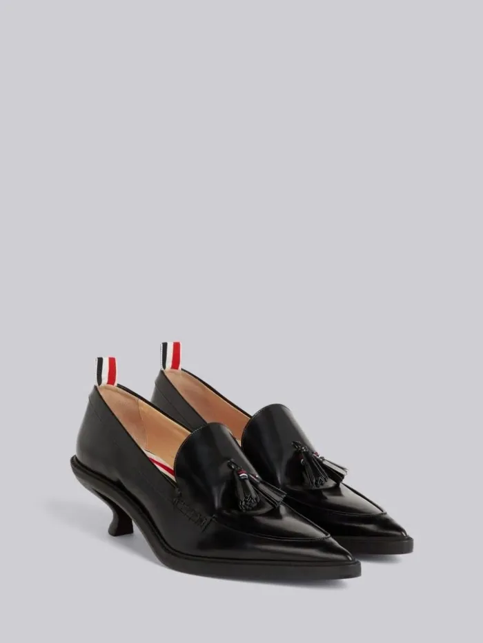 Calf Leather 50mm Curved Heel Tassel Loafer Black Women Thom Browne Heels