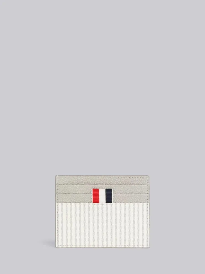 Calf Leather Seersucker Single Card Holder With Note Compartment Light Grey WomenMen Thom Browne Purses and Wallets Calf Leather Seersucker Single Card Holder With Note Compartment Light Grey WomenMen Thom Browne Purses and Wallets