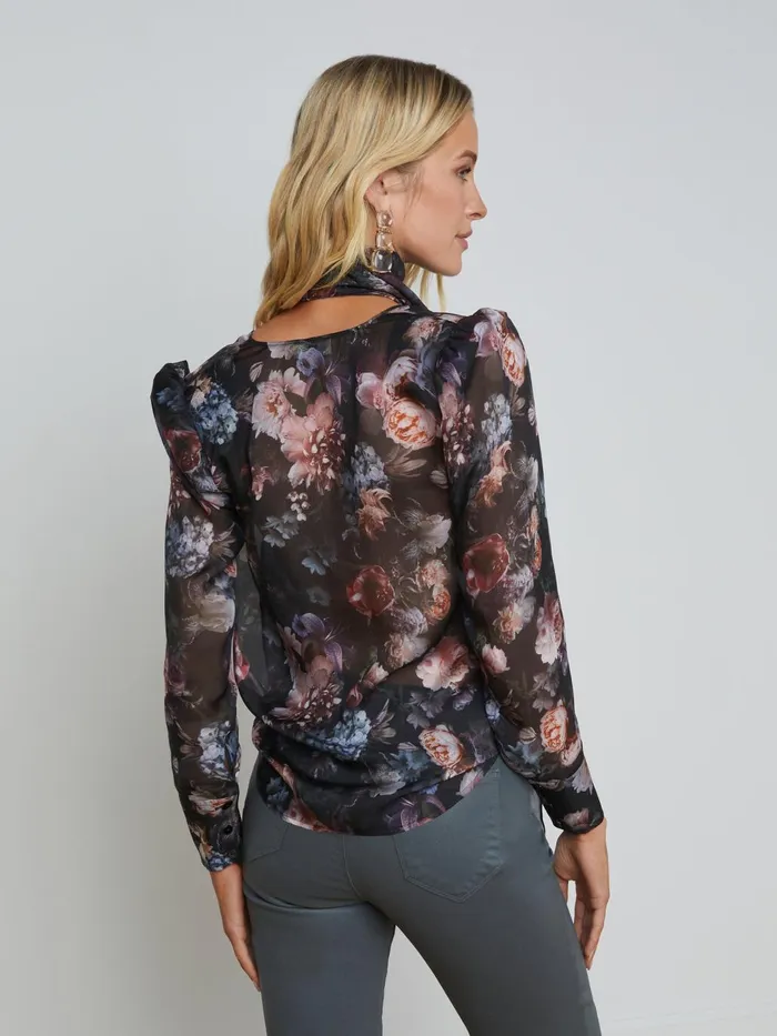 Cambria Silk TieNeck Blouse Black Multi Vintage Oil Flower Women L039Agence Blouses and Tops Cambria Silk TieNeck Blouse Black Multi Vintage Oil Flower Women L039Agence Blouses and Tops
