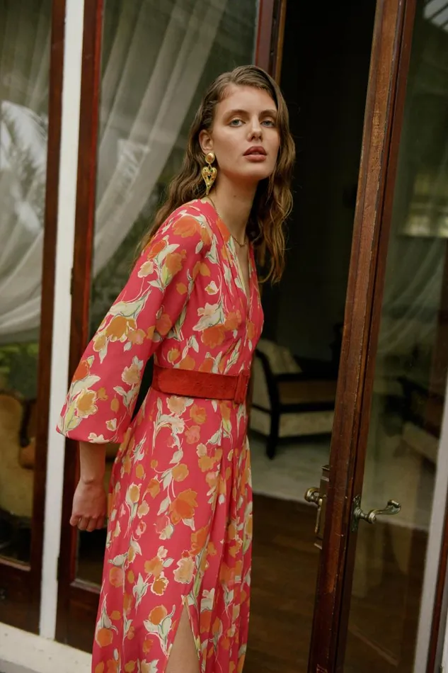 Camellia Fontainhas Floral Coral Women RIXO Dresses Camellia Fontainhas Floral Coral Women RIXO Dresses