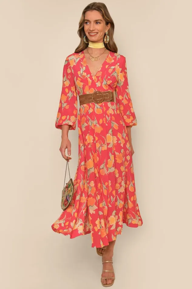 Camellia Fontainhas Floral Coral Women RIXO Dresses Camellia Fontainhas Floral Coral Women RIXO Dresses