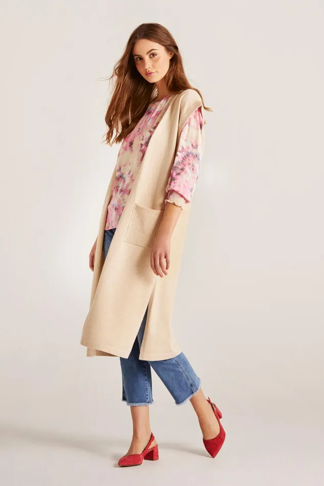 CAMILLE LONG KNIT VEST 14651 190 Nature 190 Women IN FRONT CARDIGANS KNITS