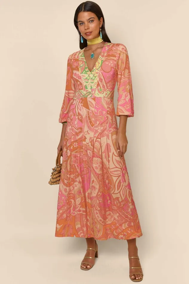 Caro Grace Paisley Peach Mix Women RIXO Dresses