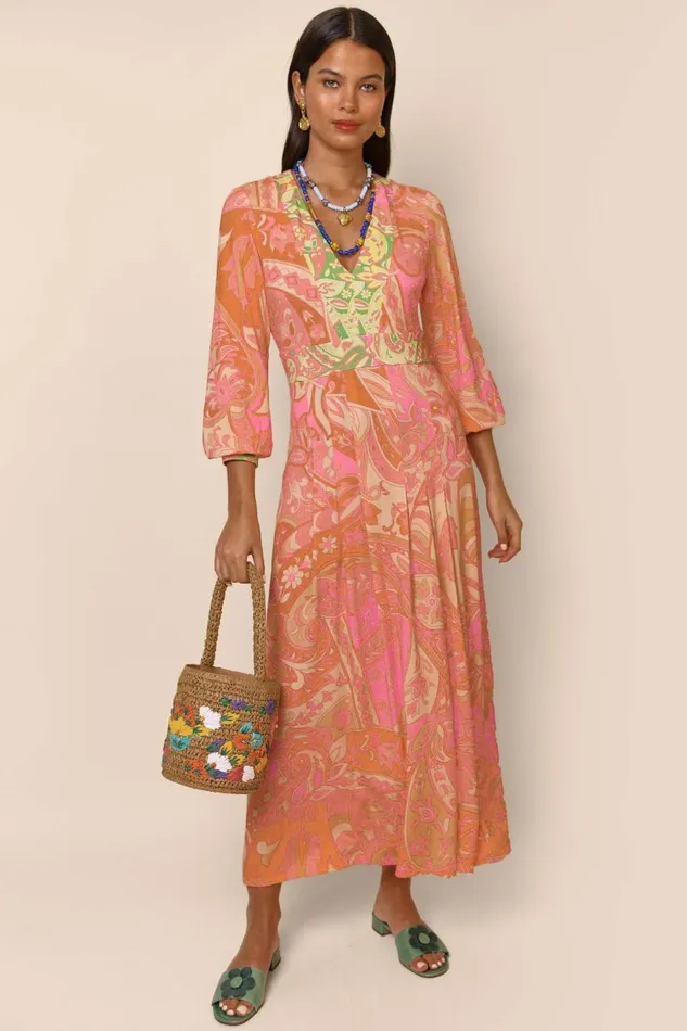 Caro Grace Paisley Peach Mix Women RIXO Dresses Caro Grace Paisley Peach Mix Women RIXO Dresses