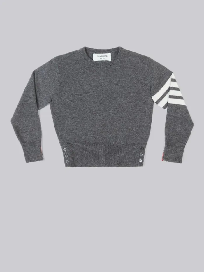 Cashmere 4bar Crewneck Pullover Medium Grey GirlsBoys Thom Browne Knitwear