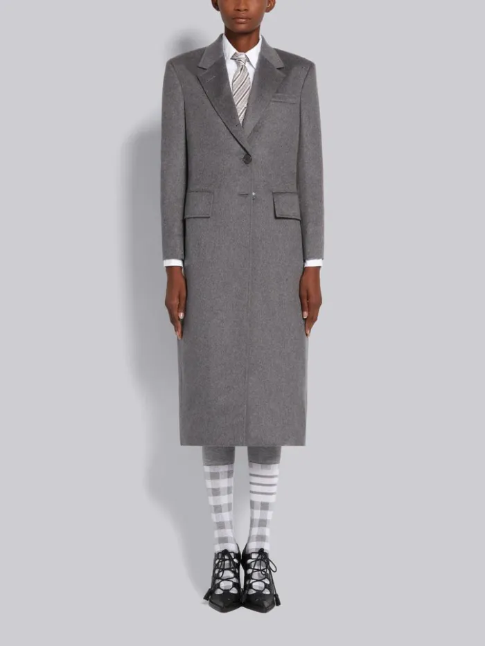 Cashmere Wide Lapel Overcoat Medium Grey Women Thom Browne Outerwear