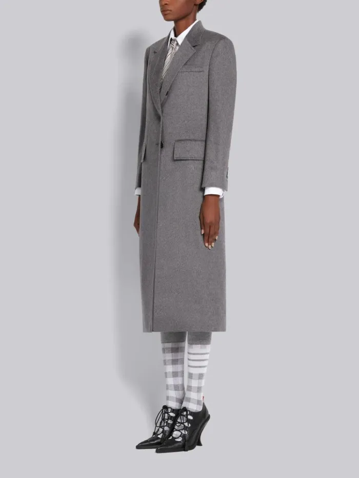 Cashmere Wide Lapel Overcoat Medium Grey Women Thom Browne Outerwear