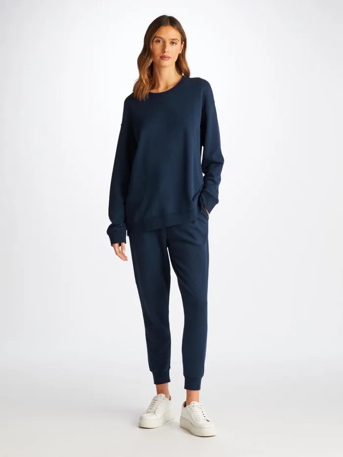 Casual Pants Women Derek Rose Sweatpants Quinn Cotton Modal Stretch Navy
