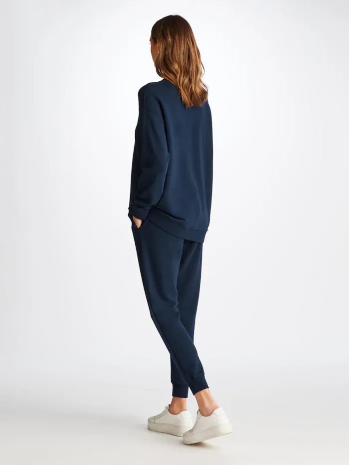 Casual Pants Women Derek Rose Sweatpants Quinn Cotton Modal Stretch Navy
