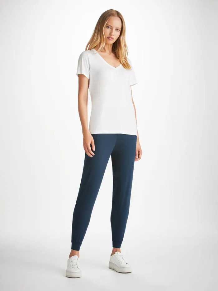Casual Pants Women Derek Rose Track Pants Basel Micro Modal Stretch Navy