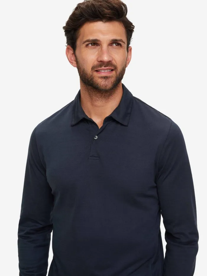 Casual Shirts Men Derek Rose Long Sleeve Polo Shirt Ramsay 2 Pique Cotton Tencel Navy Casual Shirts Men Derek Rose Long Sleeve Polo Shirt Ramsay 2 Pique Cotton Tencel Navy