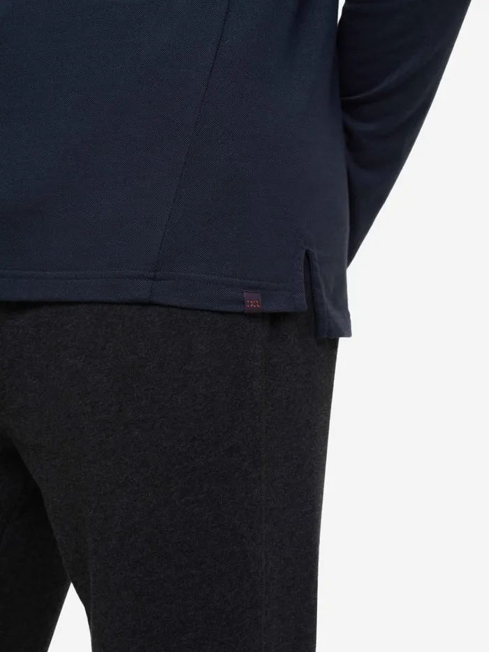 Casual Shirts Men Derek Rose Long Sleeve Polo Shirt Ramsay 2 Pique Cotton Tencel Navy