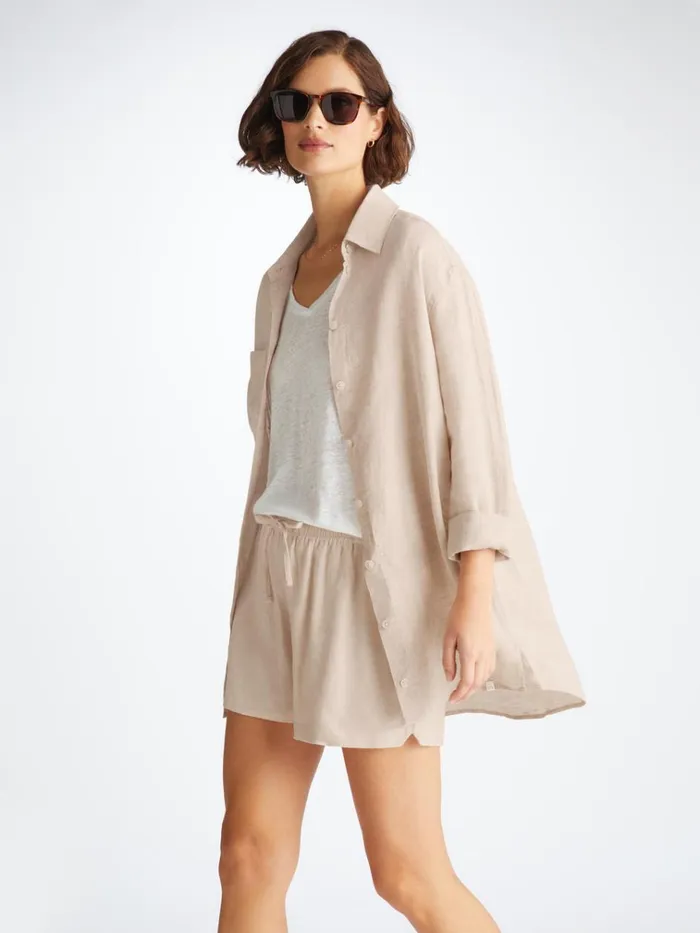Casual Shirts Women Derek Rose Shirt Sicily Linen Sand