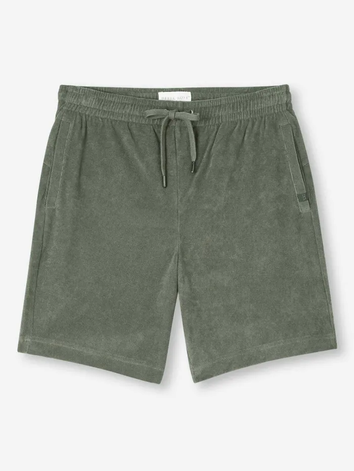 Casual Shorts Men Derek Rose Towelling Shorts Isaac Terry Cotton Soft Green