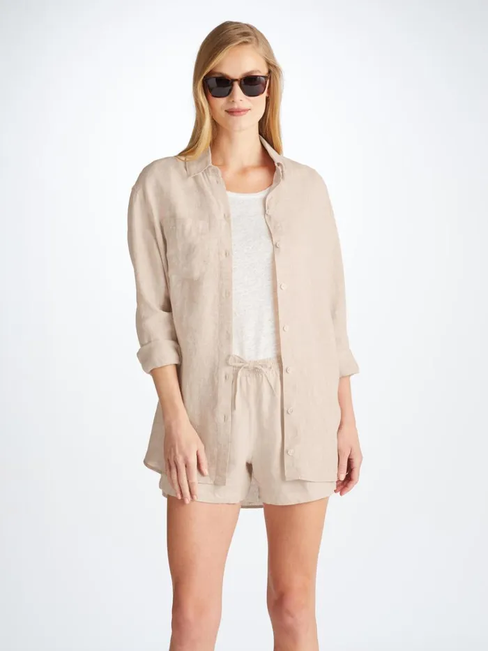 Casual Shorts Women Derek Rose Shorts Vienna Linen Sand