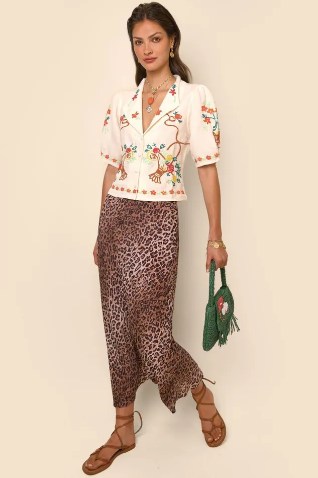 Caterina Basket Embroidery Cream Women RIXO Tops Caterina Basket Embroidery Cream Women RIXO Tops