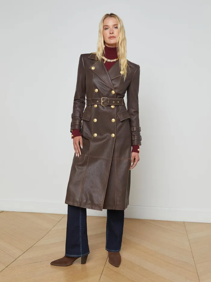 Celina Leather Trench Coat Chocolate Women L039Agence Outerwear