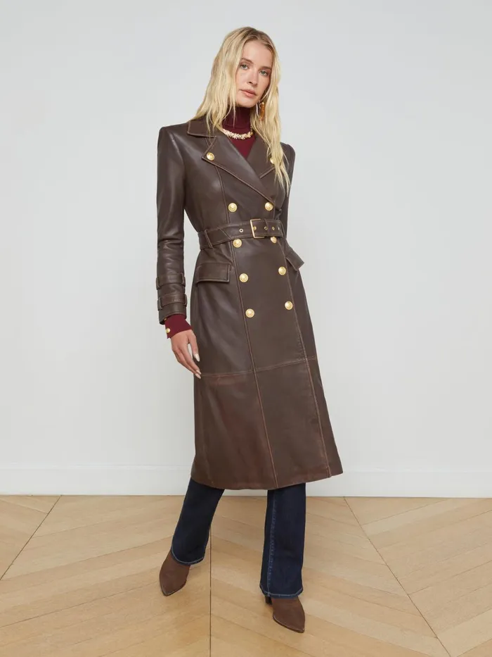 Celina Leather Trench Coat Chocolate Women L039Agence Outerwear Celina Leather Trench Coat Chocolate Women L039Agence Outerwear