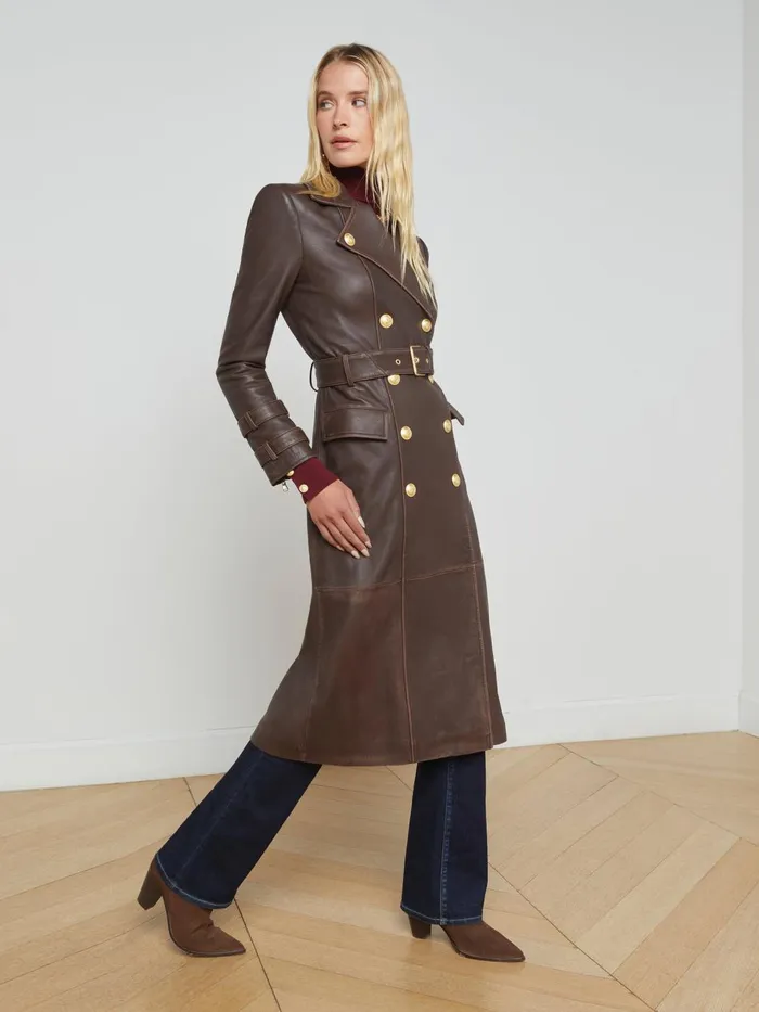 Celina Leather Trench Coat Chocolate Women L039Agence Outerwear Celina Leather Trench Coat Chocolate Women L039Agence Outerwear