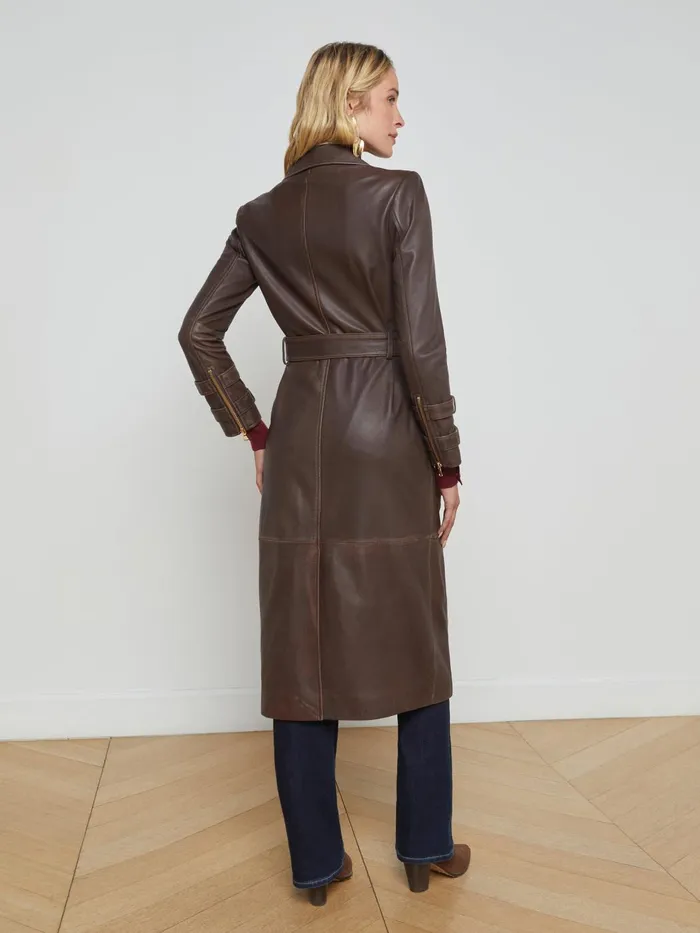 Celina Leather Trench Coat Chocolate Women L039Agence Outerwear Celina Leather Trench Coat Chocolate Women L039Agence Outerwear