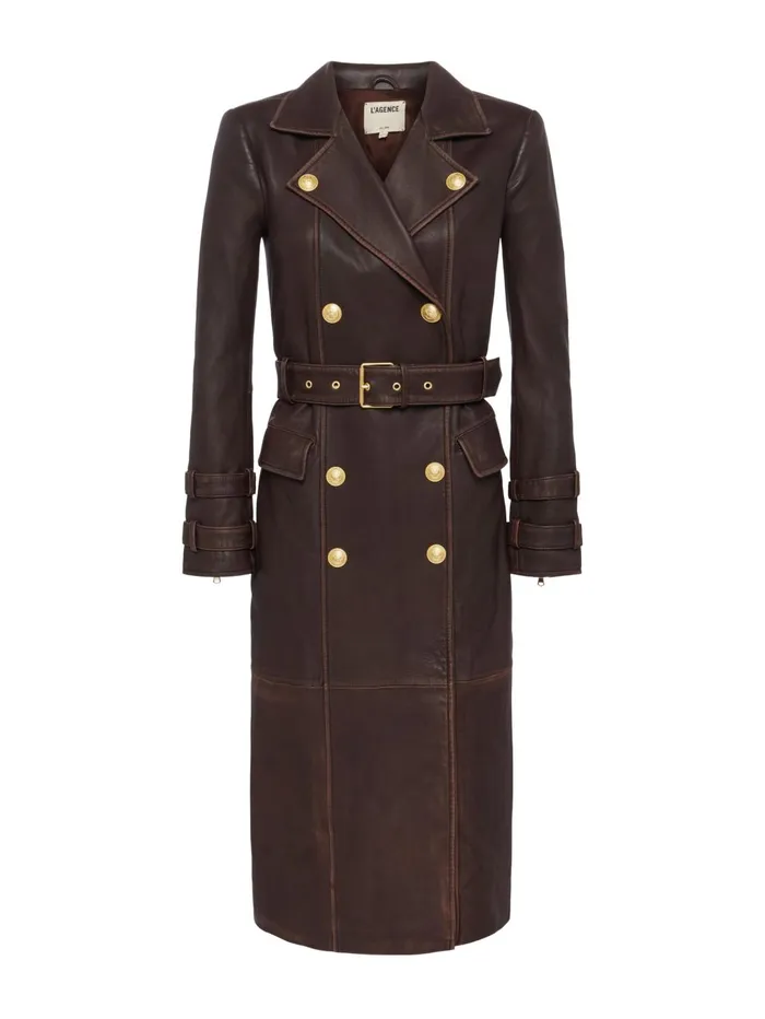 Celina Leather Trench Coat Chocolate Women L039Agence Outerwear Celina Leather Trench Coat Chocolate Women L039Agence Outerwear