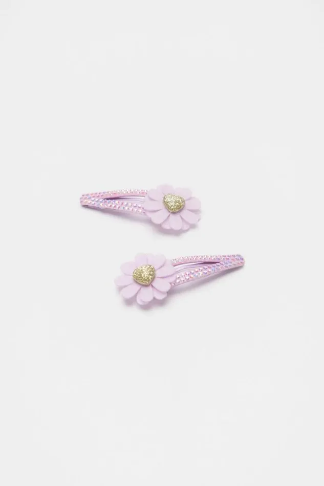 Child Hair Accessories Seed Heritage Felt Flower Glitter Snaps Soft Lilac