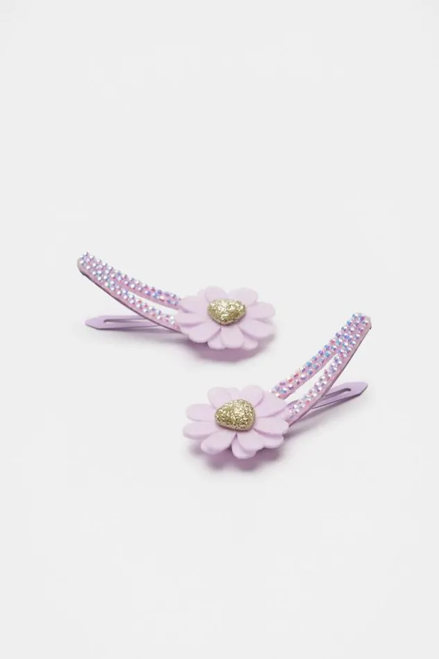 Child Hair Accessories Seed Heritage Felt Flower Glitter Snaps Soft Lilac