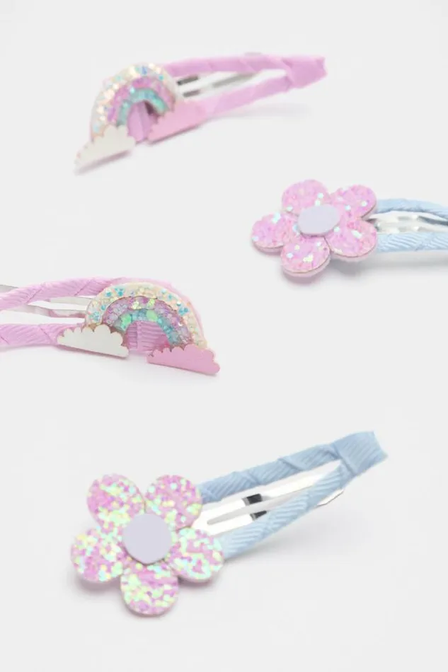 Child Hair Accessories Seed Heritage Flower Rainbow Glitter Grosgrain Pack Multi