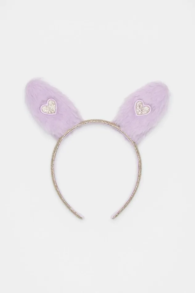 Child Hair Accessories Seed Heritage Fur Heart Bunny Headband Soft Lilac