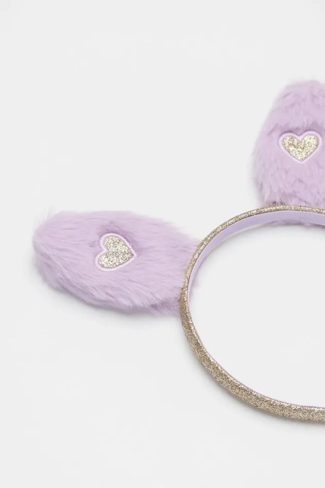 Child Hair Accessories Seed Heritage Fur Heart Bunny Headband Soft Lilac