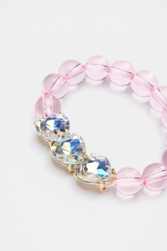 Child Jewellery Seed Heritage Jewel Heart Trio Stretch Bracelet Pink