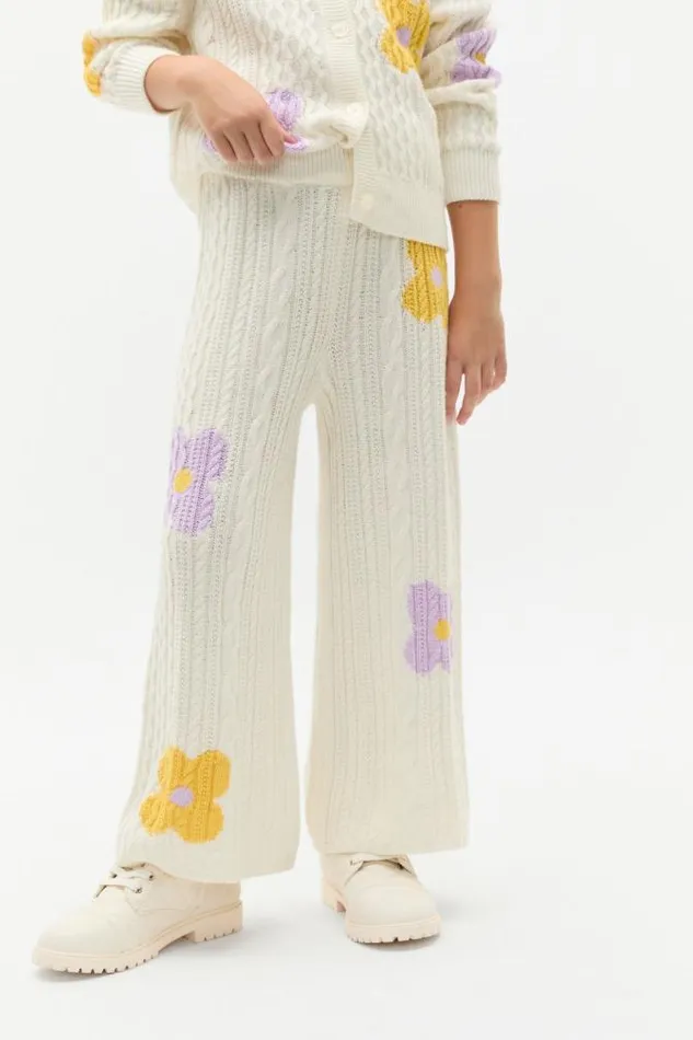 Child Knitwear and Sweaters Seed Heritage Flower Cable Pant Classic Cream