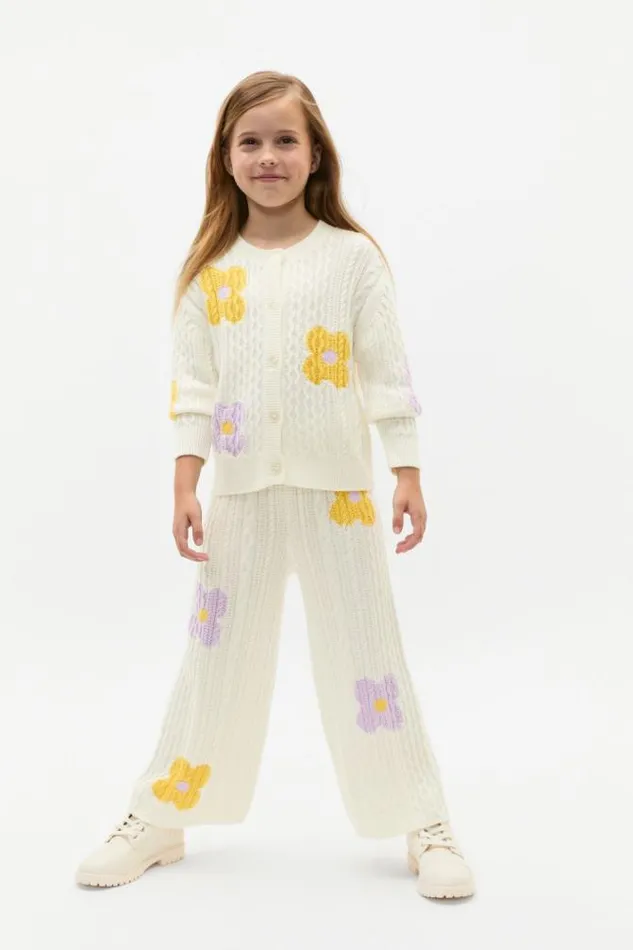 Child Knitwear and Sweaters Seed Heritage Flower Cable Pant Classic Cream