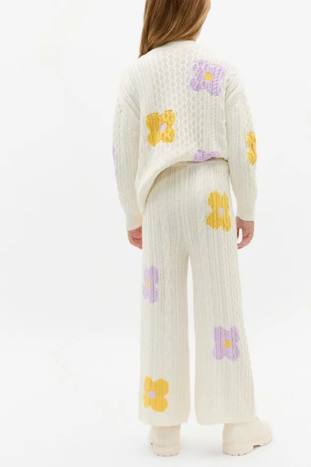 Child Knitwear and Sweaters Seed Heritage Flower Cable Pant Classic Cream
