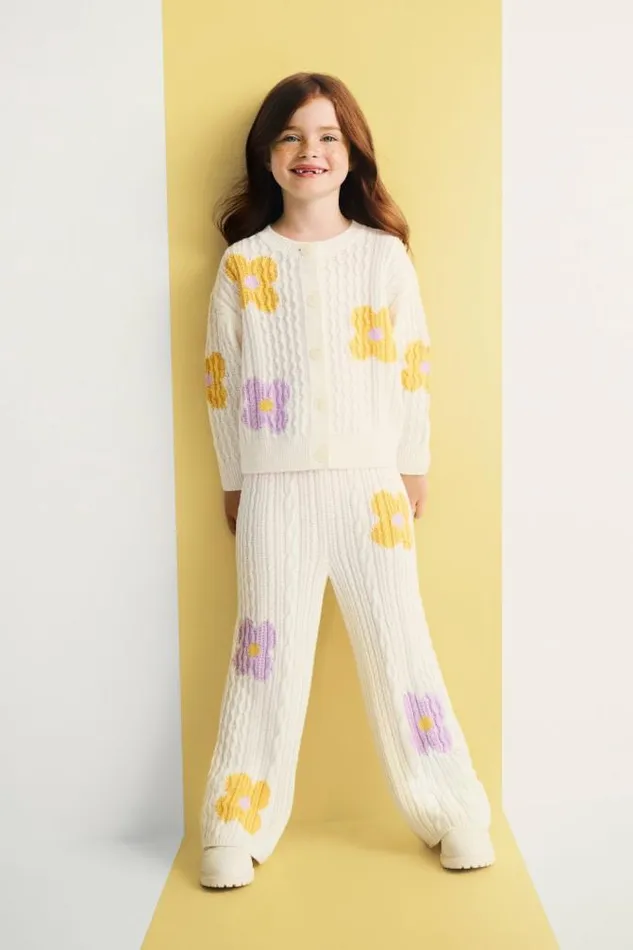 Child Knitwear and Sweaters Seed Heritage Flower Cable Pant Classic Cream