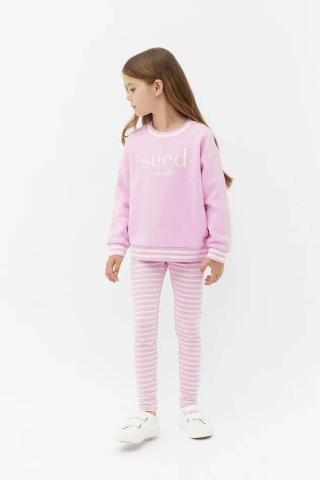 Child Pants Seed Heritage Core Terry Legging Fairy Floss Stripe