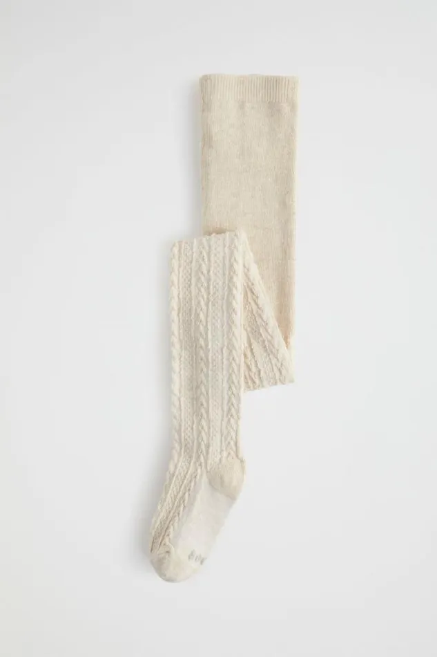 Child Socks and Tights Seed Heritage Cable Knit Tights Oat Marle