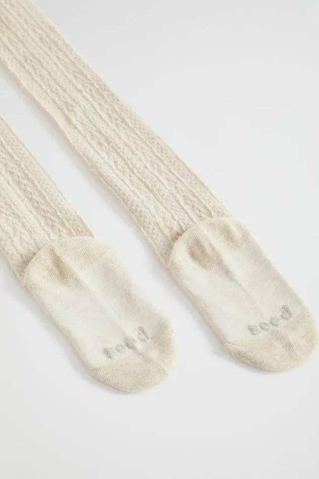 Child Socks and Tights Seed Heritage Cable Knit Tights Oat Marle
