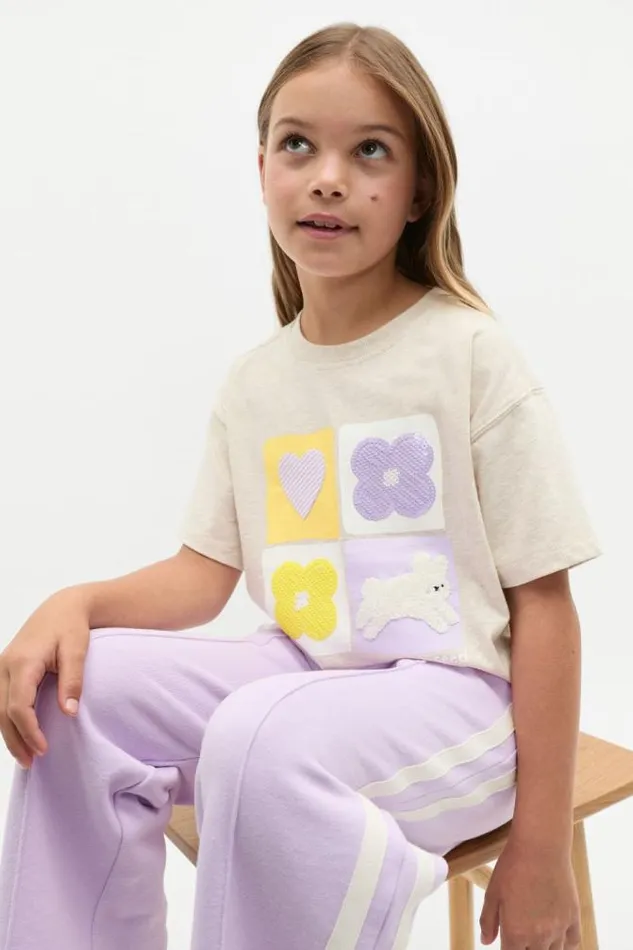 Child TShirts and Tops Seed Heritage Sequin Bunny Tee Oat Marle
