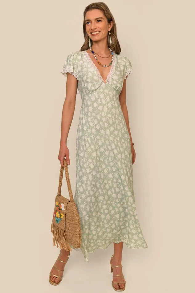 Clarice Vintage Daisy Green Women RIXO Dresses Clarice Vintage Daisy Green Women RIXO Dresses