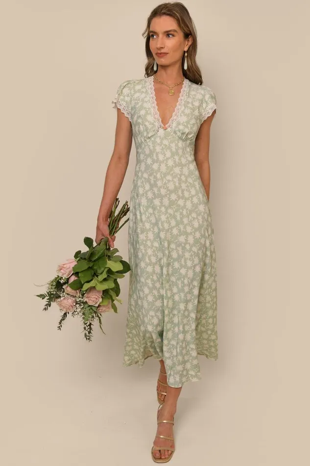 Clarice Vintage Daisy Green Women RIXO Dresses Clarice Vintage Daisy Green Women RIXO Dresses