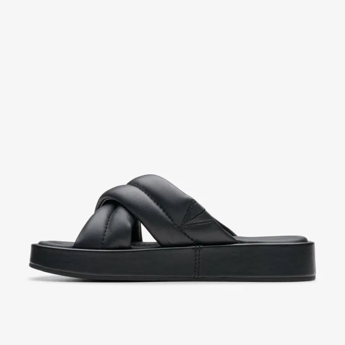 Clarks Alda Glide Black Leather Mules Black Leather Women Sliders And Flip Flops