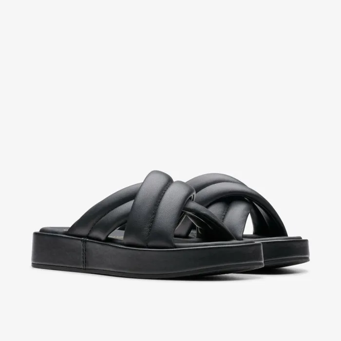 Clarks Alda Glide Black Leather Mules Black Leather Women Sliders And Flip Flops