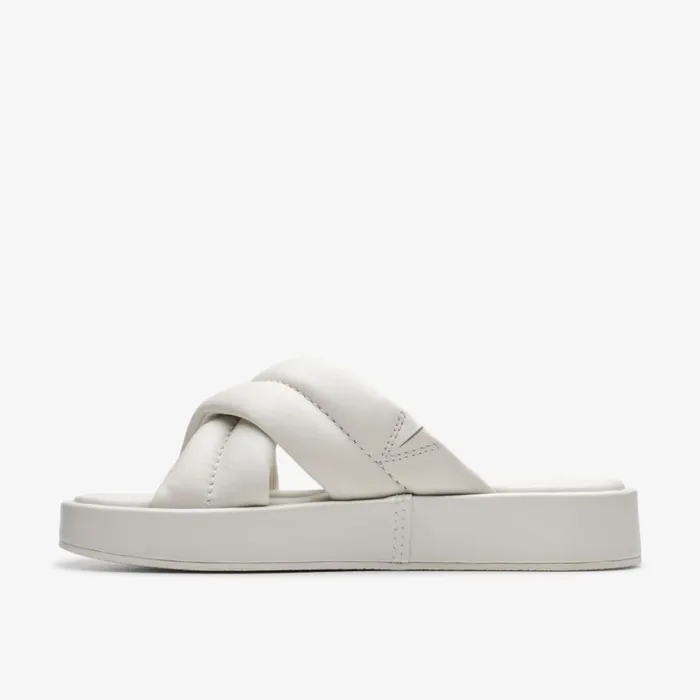Clarks Alda Glide Off White Leather Mules Off White Leather Women Sliders And Flip Flops