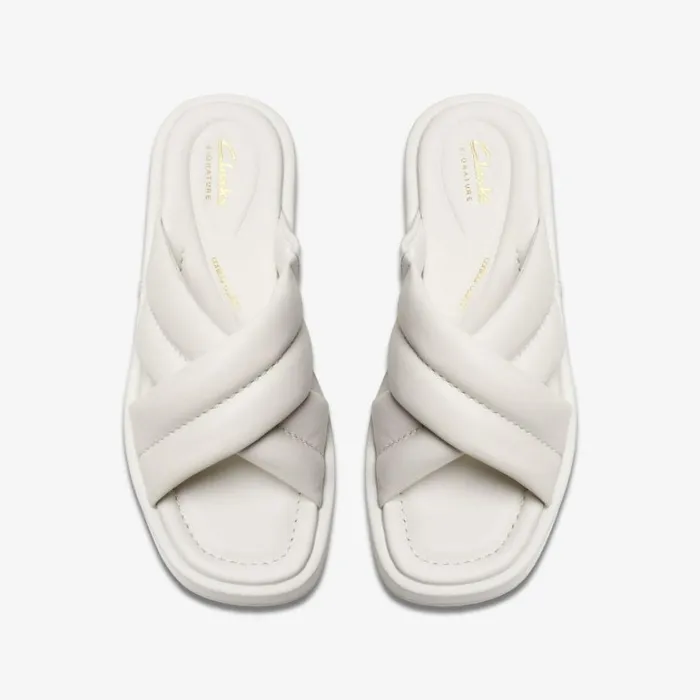 Clarks Alda Glide Off White Leather Mules Off White Leather Women Sliders And Flip Flops