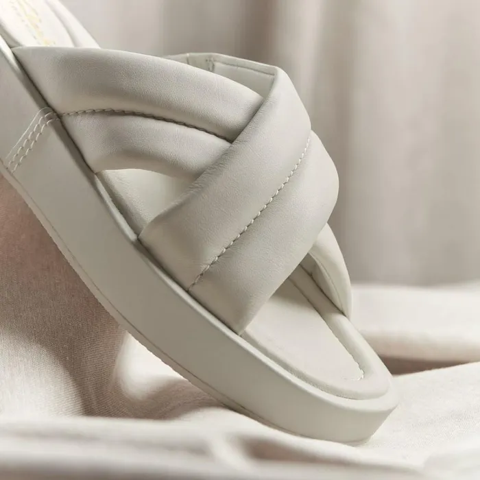 Clarks Alda Glide Off White Leather Mules Off White Leather Women Sliders And Flip Flops
