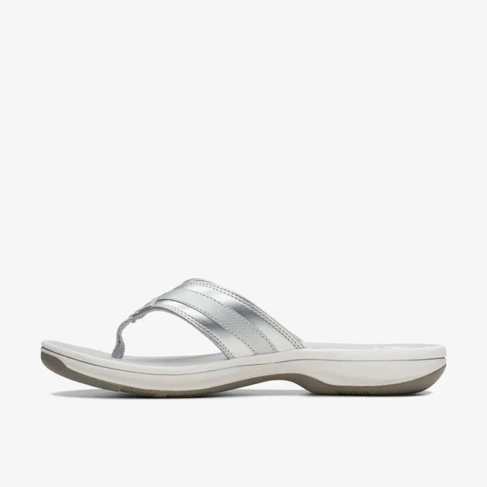 Clarks Brinkley Sea Silver Synthetic Flip Flops Silver Synthetic Women Sliders And Flip Flops